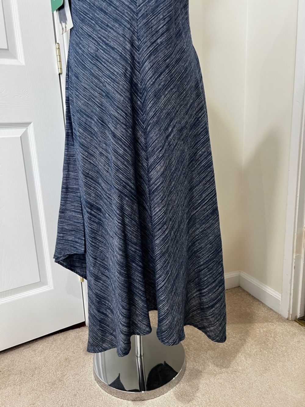 Linen Blend Hanky Hem Blue Heathered Sleeveless Midi Dress Size XL - Picture 8 of 14